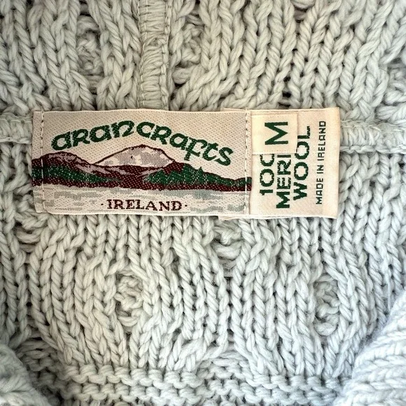 Aran Crafts Women Medium Merino Wool Cable Knit Hooded Zip Cardigan Sweater - Picture 5 of 7